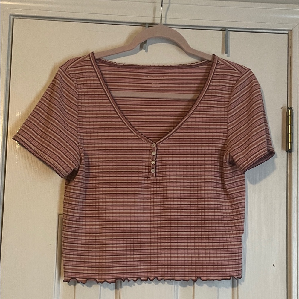 American Eagle Outfitters Pink Striped Crop Top
